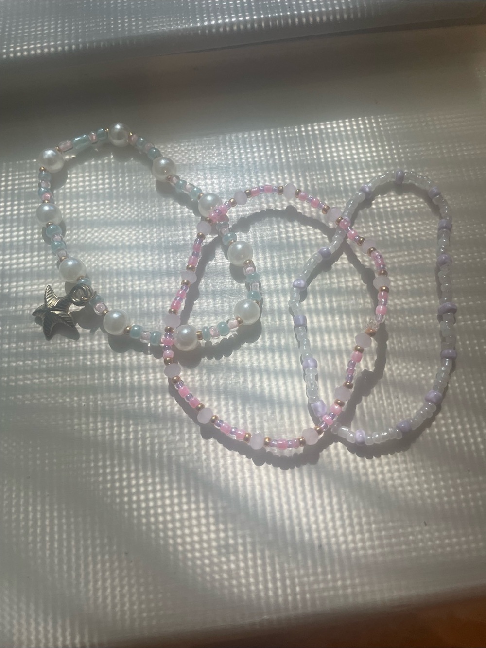 Pastel Pearl & Bead Bracelet Set - Pink, Lavender & Mint X3